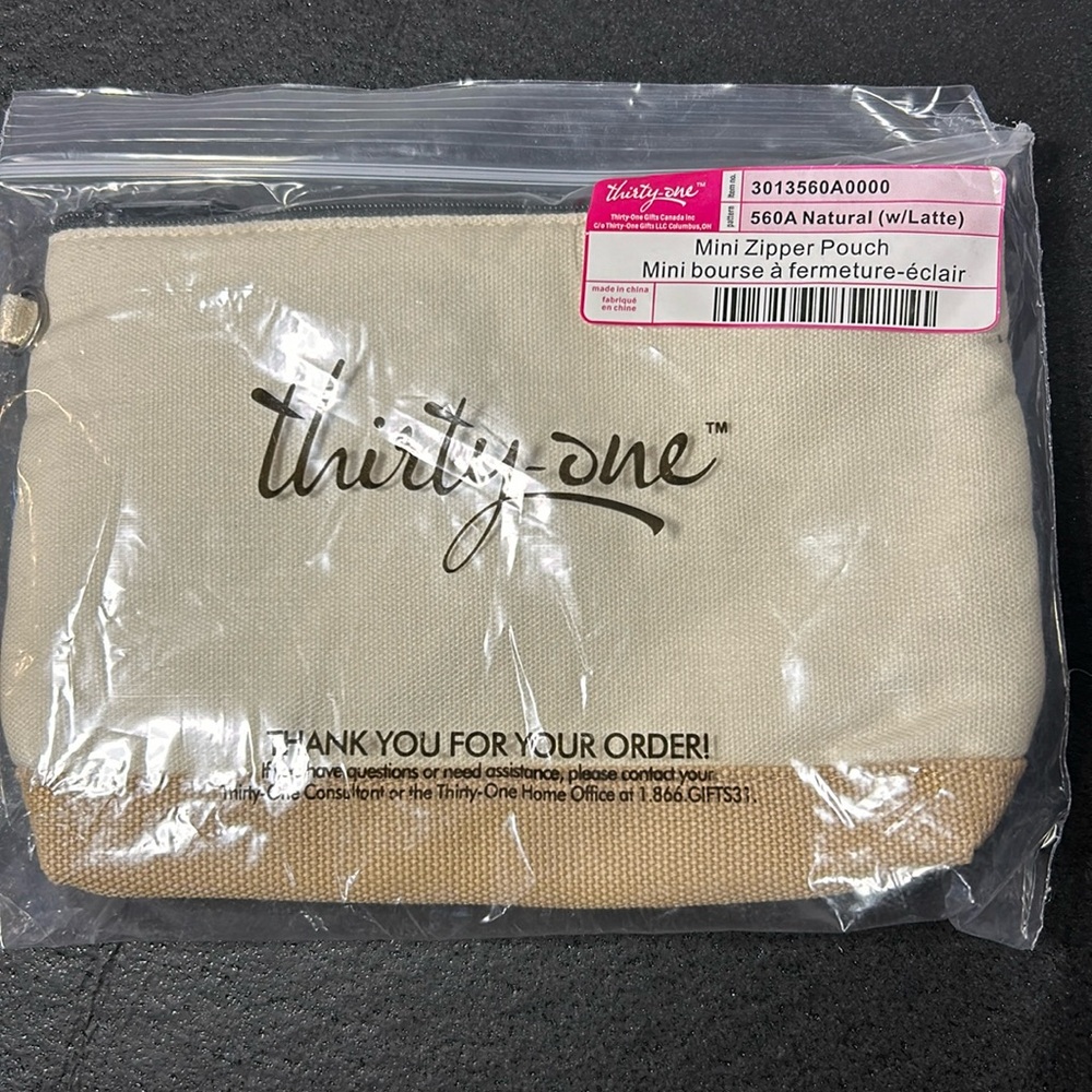 Thirty-One Mini Zipper Pouch Natural NIP